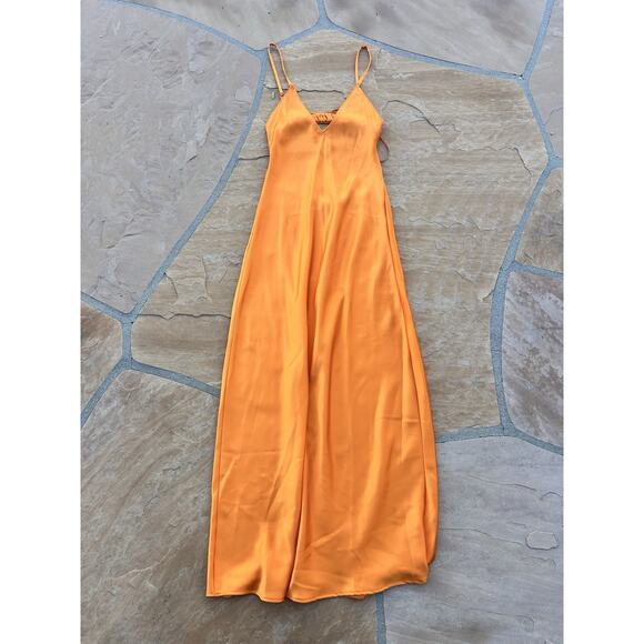 Zara dress Satin Effect Orange Maxi Open Back Small NWT ES - Picture 1 of 3
